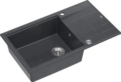 Produktbild von QUADRON Spülbecken 1-Becken Spüle | Größe: 86 x 50 x 21 cm | EVAN 136 | Küchenspüle Granitspüle aus GraniteQ mit Siphon | Schwarz & Stahl