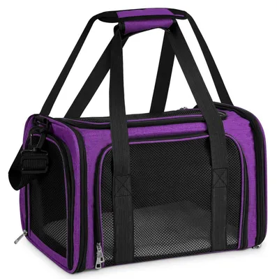 Zdjęcie produktu dla Torba transportowa dla kota i psa, składana, oddychająca, wymiary: 50 cm długości x 34 cm szerokości x 34 cm wysokości, kolor: fioletowy