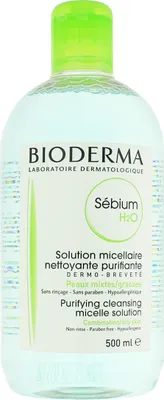 A bottle of Bioderma Sébium H2O Purifying Cleansing Micelle Solution.