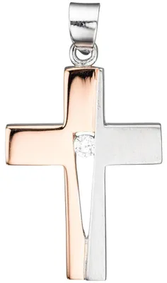 Produktbild von Anhänger Kreuz mit Zirkonia 925 Silber rotvergoldet Kreuzanhänger Halsschmuck