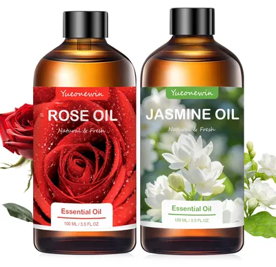 Produktbild von Set mit 2 ätherischen Ölen: Jasmin und Rose, für die Aromatherapie