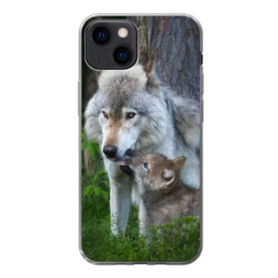 Produktbild von MuchoWow® Handyhülle Schutzhülle Hülle für iPhone 13 mini Wolf - Moos - Wald - Welpe Silikon Softcase Handy Hülle - Softcase