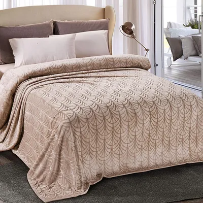 Immagine prodotto di Coperta in pile calda con motivo a foglie - 220 x 240 cm - Beige