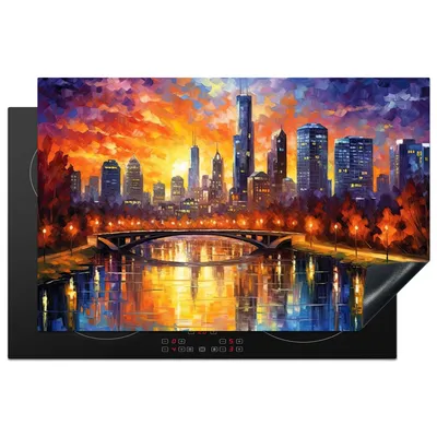 Produktbild von KitchenYeah© Herdabdeckplatte Melbourne - Sonnenuntergang - Brücke - Architektur - Stadt , 81x52cm, Küche Deko, Glaskeramikkochfeld Herdabdeckung, Abdeckplatte fùr Kochfeld