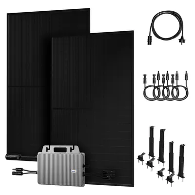 Produktbild von Powerness Balkonkraftwerk, 2x 500W PV Panel Bifazial Glas-Glas Solarmodul und TSUN 800W Mikrowechselrichter & Kabel & 2x Flachdach-Halterung