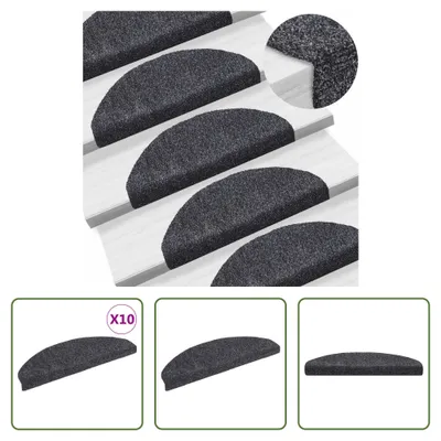 Image de The Living Store Tapis d'escalier autocollant 10 pcs. Gris foncé 65x21x4 cm