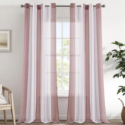 Productafbeelding van Antikroze voile gordijnen met strepen, set van 1 paar - halfdoorschijnend, 140 x 260 cm, geschikt voor de woonkamer