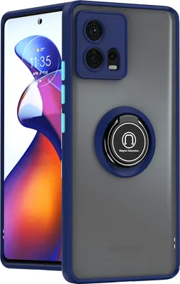 Produktbild von Motorola Edge 30 Fusion Hülle, Ring Halter Ständer Matte Transluzent TPU Rahmen Stoßfest Schutzhülle für Motorola Edge 30 Fusion Blau