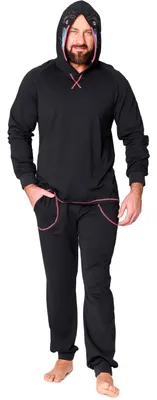 Produktbild von Ladeheid Herren Schlafanzug Zweiteiler aus Baumwolle Langarm Tierkostüm bunt Tiermotiv Verkleidung mit Kapuze LA40-239 (Schwarz Pavian, XL)