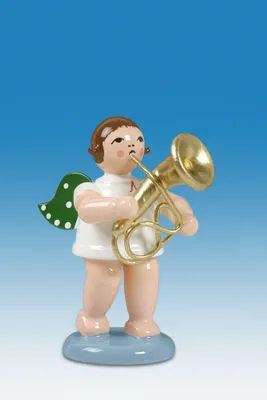 Produktbild von Holzfigur Engel mit Baritonhorn und Krone Höhe 6cm NEU