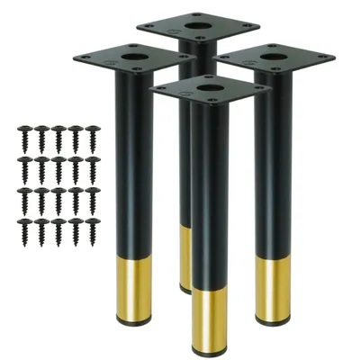 Produktbild von Stahl Möbelbeine rund 19,6 cm, Set mit Schrauben, mattschwarz + gold, 4 Stück