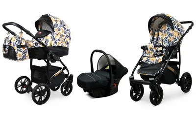 Produktbild von BabyLux® Miracle | 3in1 Kinderwagen Set | Gold Leaf | Kombikinderwagen | Kinderwagenset | Buggy