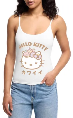 Produktbild von Spreadshirt Hello Kitty Kawaii Stil Frauen Premium Organic Top mit Spaghettiträgern, XL, Weiß