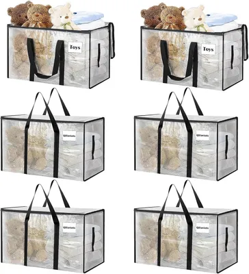 Productafbeelding van 90 l grote opbergtas - Set van 6 - Transparante verhuiszakken met versterkte ritssluiting - Waterdicht - Opvouwbaar