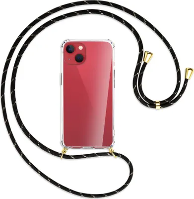 Produktbild von Handykette Backcover-Schutzhülle mit Band (Metall goldfarben) für Apple iPhone 13 mini - schwarz/gold