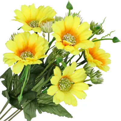 Produktbild von Dekolo Künstliche Blumen Deko Künstliche Pflanzen Gerbera-Sträuße Gelb