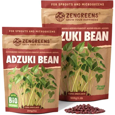 Zdjęcie produktu dla ZenGreens® Eko Nasiona na Kiełki Fasola Adzuki 200 g – Kiełki i Mikroliście