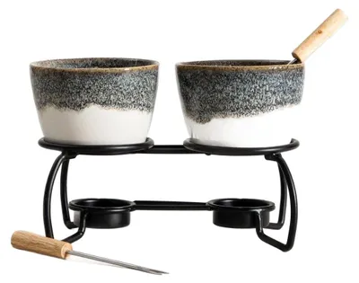 Zdjęcie produktu dla HOMLA Zestaw do fondue LAMBI z podgrzewaczem podwójny 19x13 cm