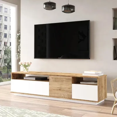 Zdjęcie produktu dla Stolik pod telewizor Houseland Fledro biały/sosna atlantycka