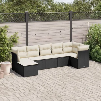 Produktbild von Design 7-tlg. Garten-Sofagarnitur mit Kissen Schwarz Poly Rattan, Gartenmöbel-Sets 2024