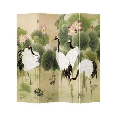 Produktbild von Fine Asianliving Chinesischer Paravent Raumteiler B160xH180cm 4-teilig Kraniche im Lotusgarten
