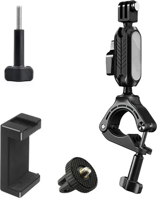 Produktbild von Kamerahalterung, Klemmhalterung, Fahrradlenker-Adapterhalterung mit zwei 360¡ã drehbaren Kugelkoepfen mit GoPro-Adapter, fester Schraube, Telefonclip, kompatibel mit Telefon GoPro 12/11/10/9/8/7 und anderen Action-Kameras