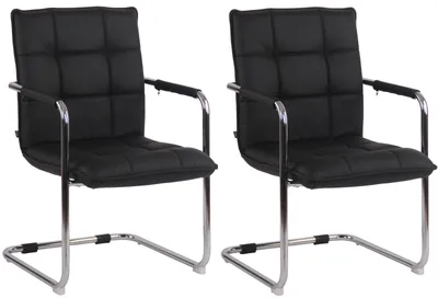 Productafbeelding van CLP Set van 2 stoelen Gandia, met armleuningen, bekleed met echt leer, zwart, met chroomkleurig frame