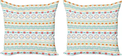 Produktbild von ABAKUHAUS Geometrisches Orange Kissenbezug Set (2Stück), Ethnisch traditionell, 50 x 50 cm, Mehrfarbig