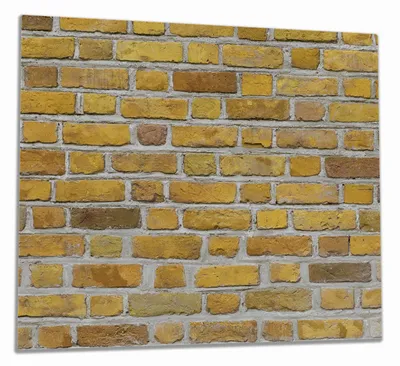 Produktbild von Wallario Herdabdeckplatte aus Glas, Größe 60 x 52 cm 1-teilig, Motiv Ziegelsteinwand in gelb - Backsteine