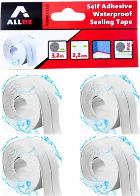 Produktbild von 4x Wasserdichtes Dichtband 3,2 m x 2,2 cm Weiß PVC – Selbstklebend für Bad, Küche & Fenster – Feuchtigkeitsschutz