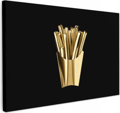 Produktbild von Leinwand Bilder 30x20 cm - Gold - Pommes - Schwarz, Wandbilder, Wanddeko Wohnzimmer, Bild