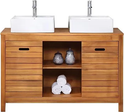Produktbild von Badezimmerschrank aus Akazienholz mit Einzelwaschtisch - 130 cm - PULUKAN