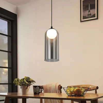 Image de ZMH Vintage Lampe à suspendre de table à manger Suspension fumée Gris Lampe de table à manger suspendue G9 Lampe à suspendre cylindrique 1 flamme Lampe de table à manger Réglable en hauteur pour le salon Chambre à coucher sans ampoules