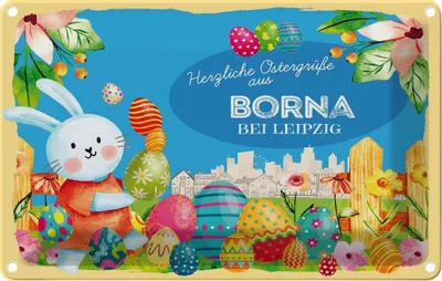 Produktbild von vianmo Blechschild 12x18 cm Ostergrüße BORNA bei Leipzig Ostern Gruß