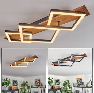 Produktbild von Pigge Deckenlampe aus Metall/MDF/Kunststoff in Schwarz/Holzoptik/Weiß