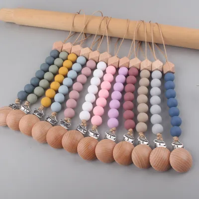 Produktbild von Schnullerclip Lebensmittelqualität BPA-freie Perlen Holz DIY Dummy Clip Halter Schnullerkette Babybedarf