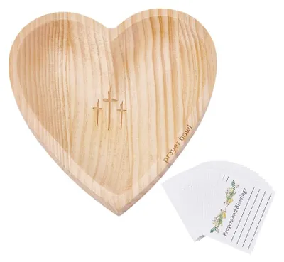 Herzförmige Holz-Gebetsschale mit 24 Karten, 22,6 cm, Schmucktablett