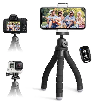 Produktbild von Handystativ, Mini-Handystativ mit Bluetooth-Fernbedienung & Telefonhalter, 360° drehbares flexibles Reisestativ für Smartphone, DSLR-Kamera