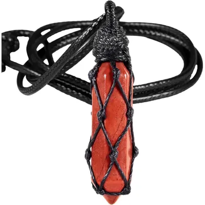 Produktbild von Heilstein Punkt Anhänger Halskette Roter Jaspis Sechseckig Einstellbar Unisex