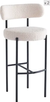 Produktbild von Barhocker (2er Set) aus Metall und Wolle Weiß