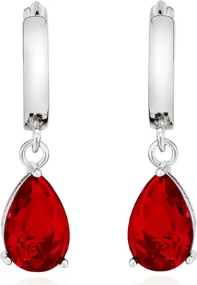 Produktbild von NKlaus Paar Klappcreolen mit Tropfen Anhänger 925 Silber 12mm Ohrringe Zirkonia rot 11886
