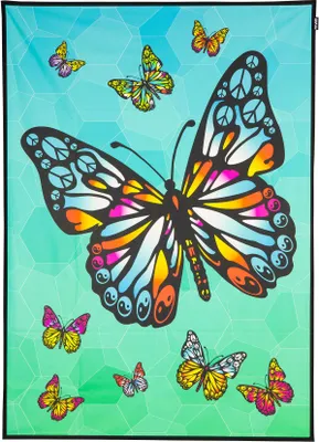 Produktbild von PSYWORK Schwarzlicht Stoffposter Neon "Peace Butterfly", 1,0x1,4m