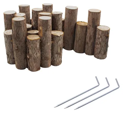 Holzzaun 90 x 15,5 cm, runde Gartenkante für Beete und Wege