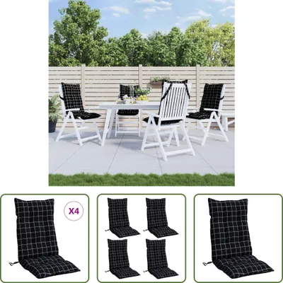 Produktbild von The Living Store Hochlehner-Auflagen 4 Stk. Schwarz Karomuster Stoff
