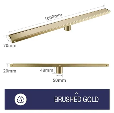 Zdjęcie produktu dla Odpływ podłogowy do kabiny prysznicowej - odpływ podłogowy do płytek - stal nierdzewna 304 - 100 cm - z zapobiegaczem zapachów - kwadratowa pokrywa - nierdzewny - wykończenie szczotkowane, złoty