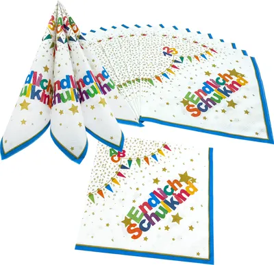 Produktbild von Oblique Unique 20 Servietten Endlich Schulkind für Schuleinführung Einschulung Deko mit bunten Schul Motiven für Jungs Mädchen