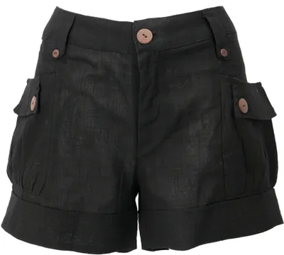 Produktbild von Shorts Boho-chic, Kurze Hose Leinenlook - Schwarz, Damen, Baumwolle, Größe: S