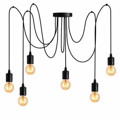 Produktbild von LUMILED Pendelleuchte Hängeleuchte kreativ Kronleuchter Spinne Deckenleuchte Vintage E27 Fassung LED schwarz Metall höhenverstellbar (6 flammig)