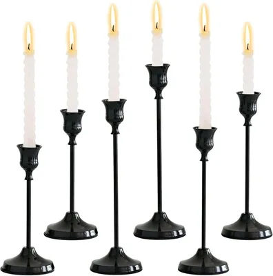 Produktbild von Kerzenhalter Schwarz, dekorativ, Vintage-Stil, Ständerkerzenhalter, 16/19/22 cm, für festliche Anlässe, Hochzeiten, Dekoration, Tischgestaltung, Übergangsfeierlichkeiten