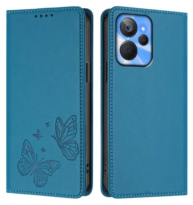 Image de Étui en cuir pour Realme 10T 5G, motif papillon, étui à rabat avec porte-appareil, bleu